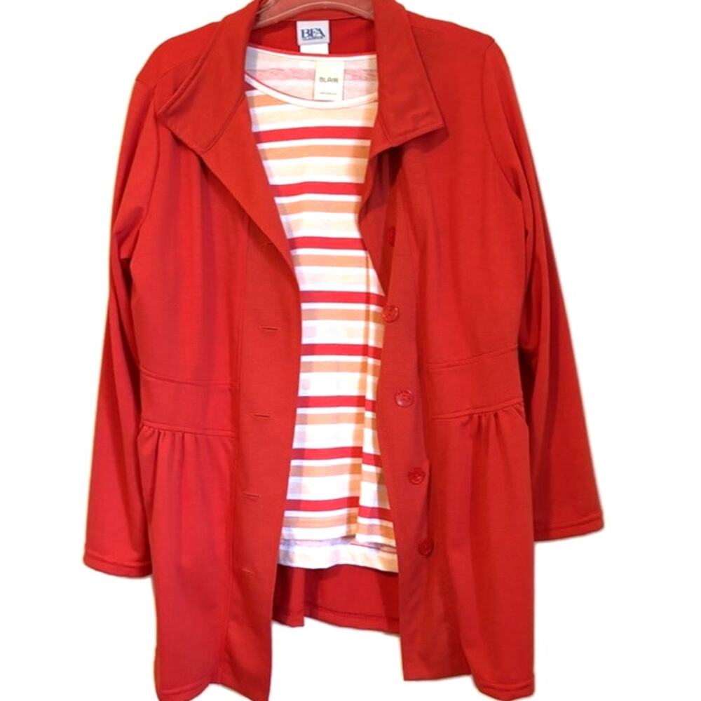 BFA Classics Blair Women's Red 2-Piece Coat & Striped Top Set Size L